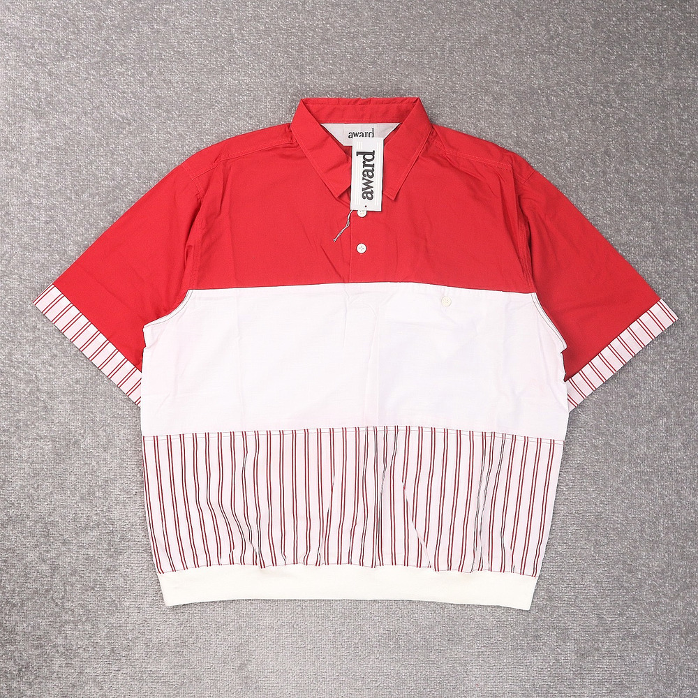 VTG 80s 90s Award Deadstock Large Red White Striped Short Sleeve Collared Shirt